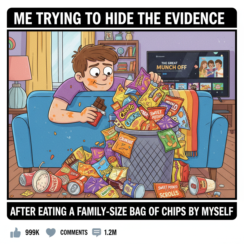 Dating app bio: 'Looking for my partner in crime.' My crime: eating all the snacks.