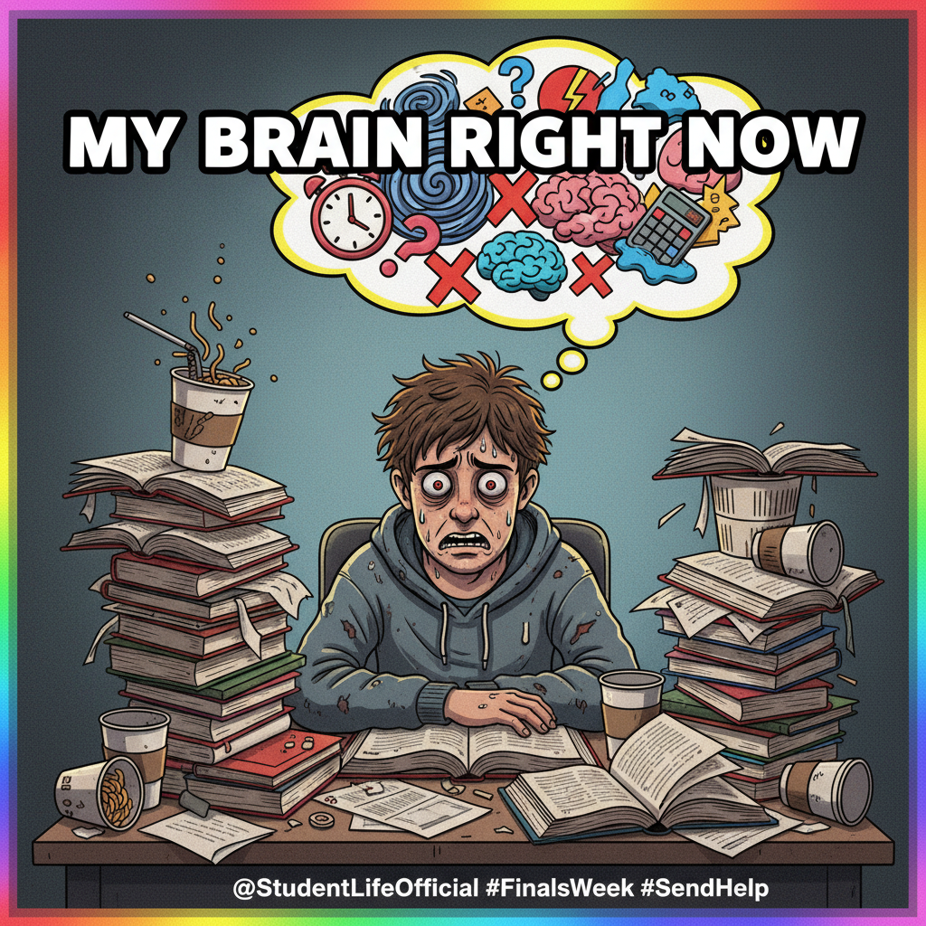 My brain during exam season: 90% panic, 10% caffeine, 0% actual information.