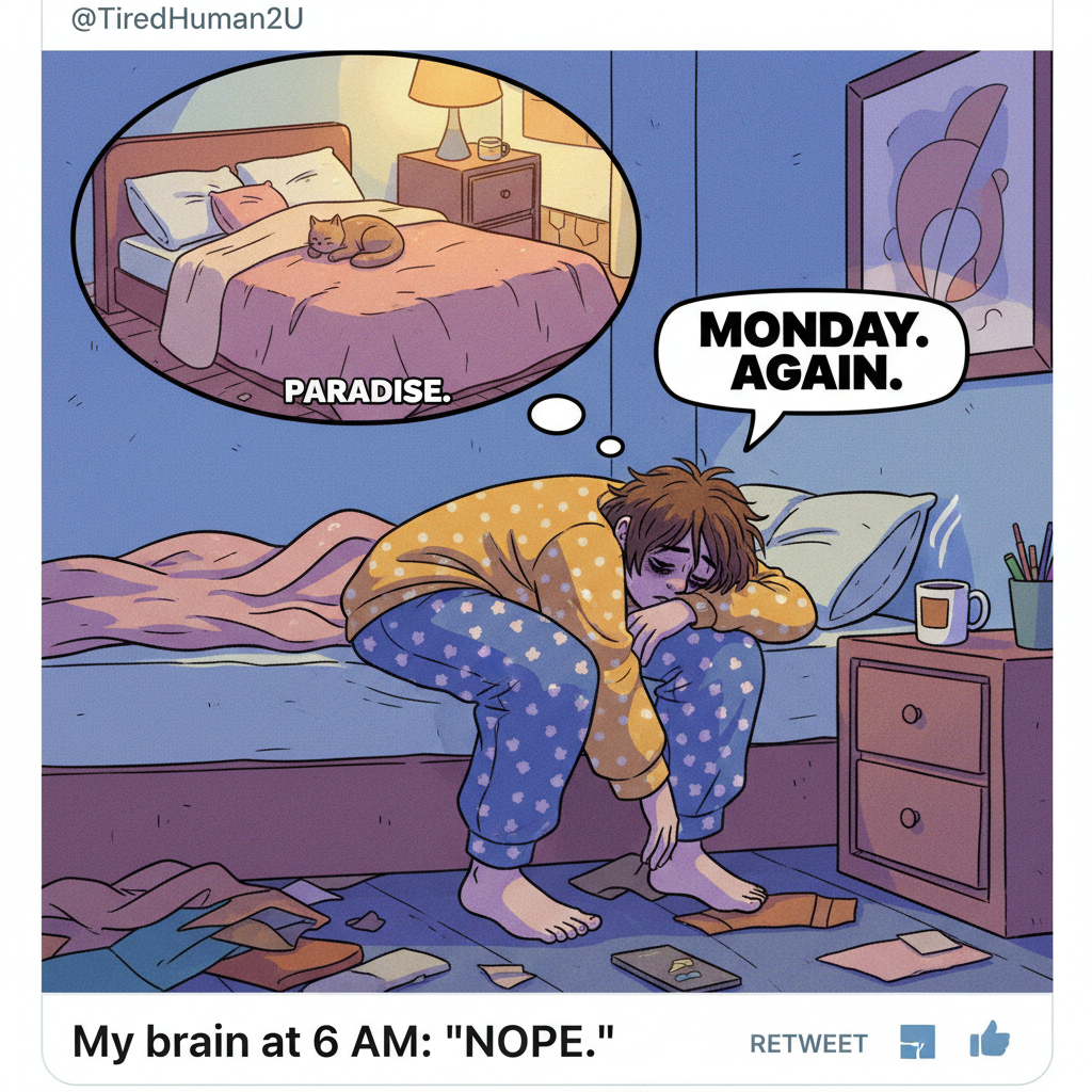 Monday morning mood: My bed is calling, and I must go (back to sleep).