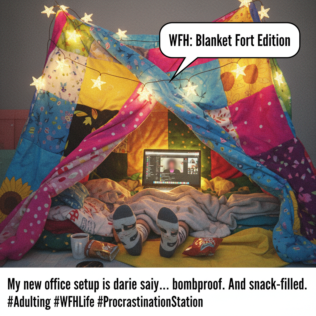 My 'office' is currently a fort made of blankets. Productivity is at an all-time high (of comfort).