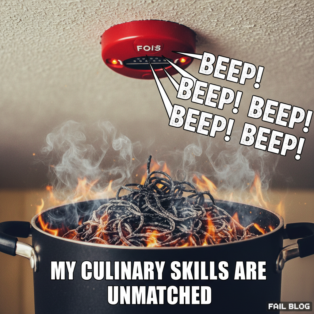 Attempted gourmet pasta, ended up with burnt noodles and a smoke alarm concert.