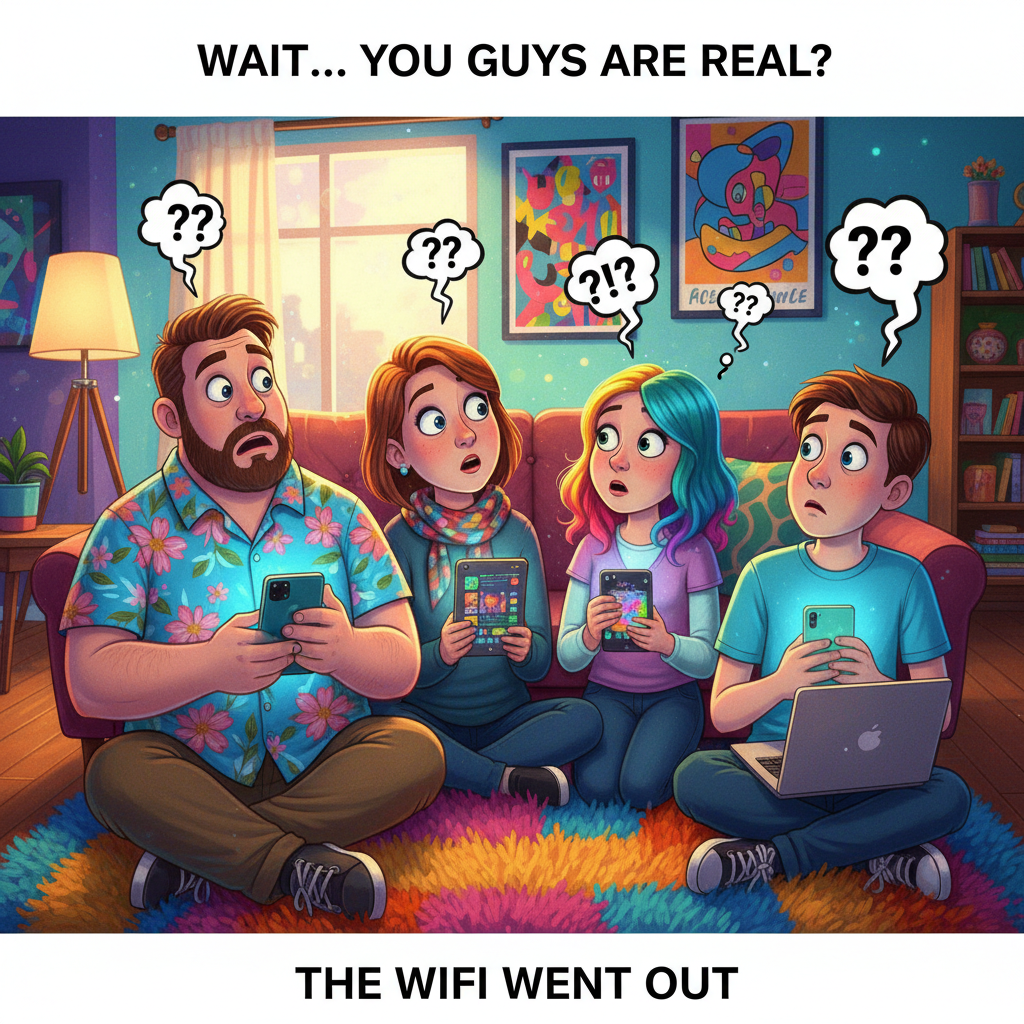 WiFi went down. My family just looked at each other like strangers.