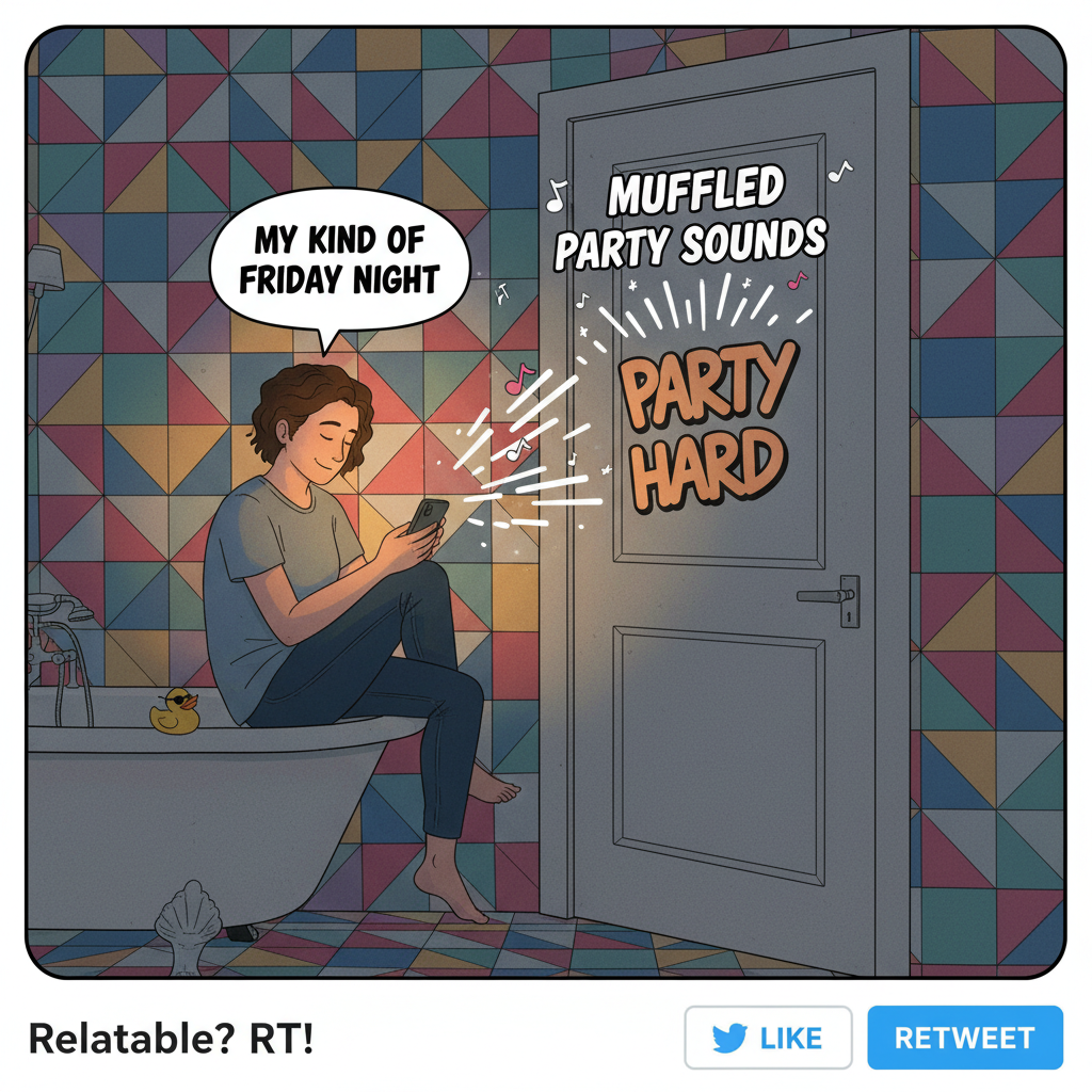 Introvert at a party: Charging my social battery in the bathroom.