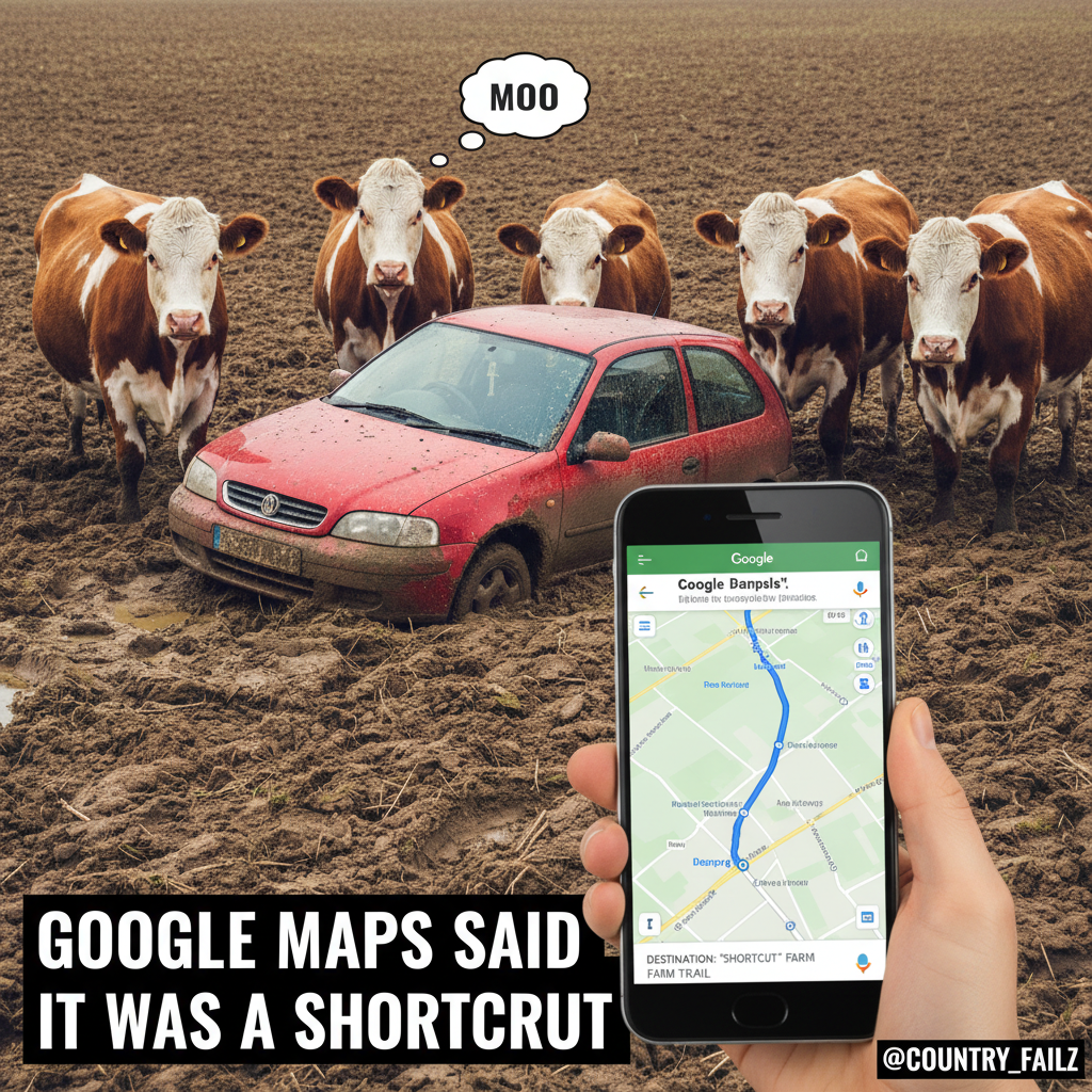 Road trip rule #1: Never trust the 'scenic route' Google Maps suggests. I'm in a cow pasture.