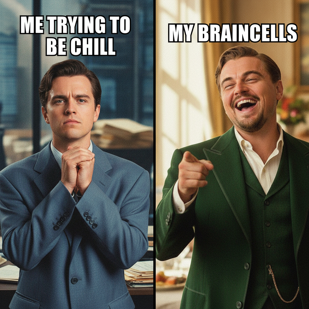 Me trying to act normal vs. my brain reacting to a minor inconvenience. (Insert Leo DiCaprio meme)