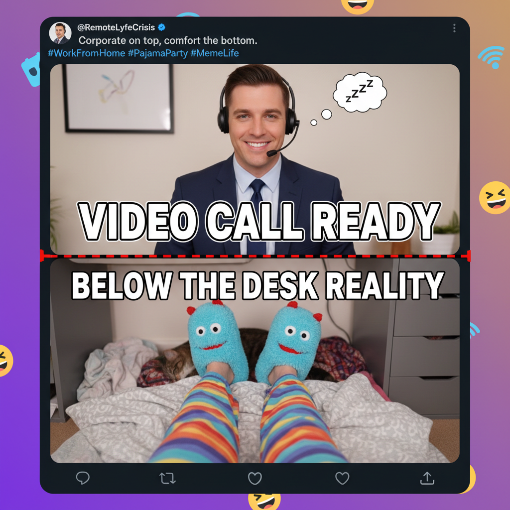 My 'work from home' outfit is 50% professional, 50% pajamas, 100% chaos.