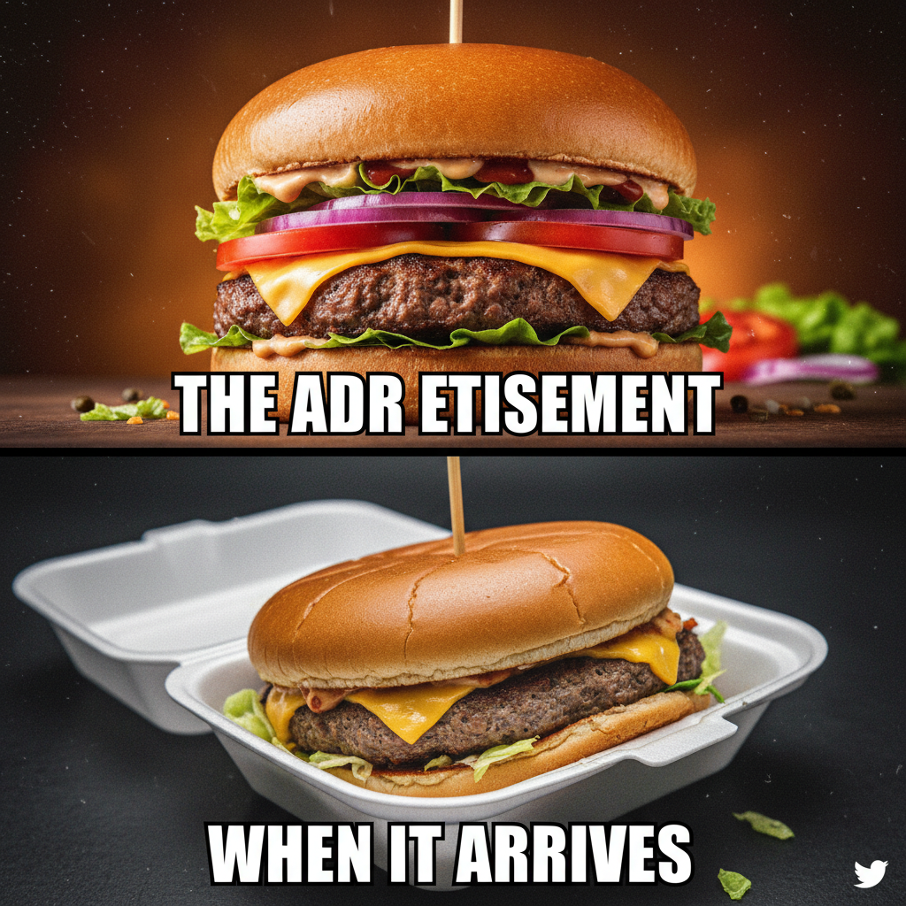 Ordered a gourmet burger. Got a sad patty in a bun. Expectations vs. reality.