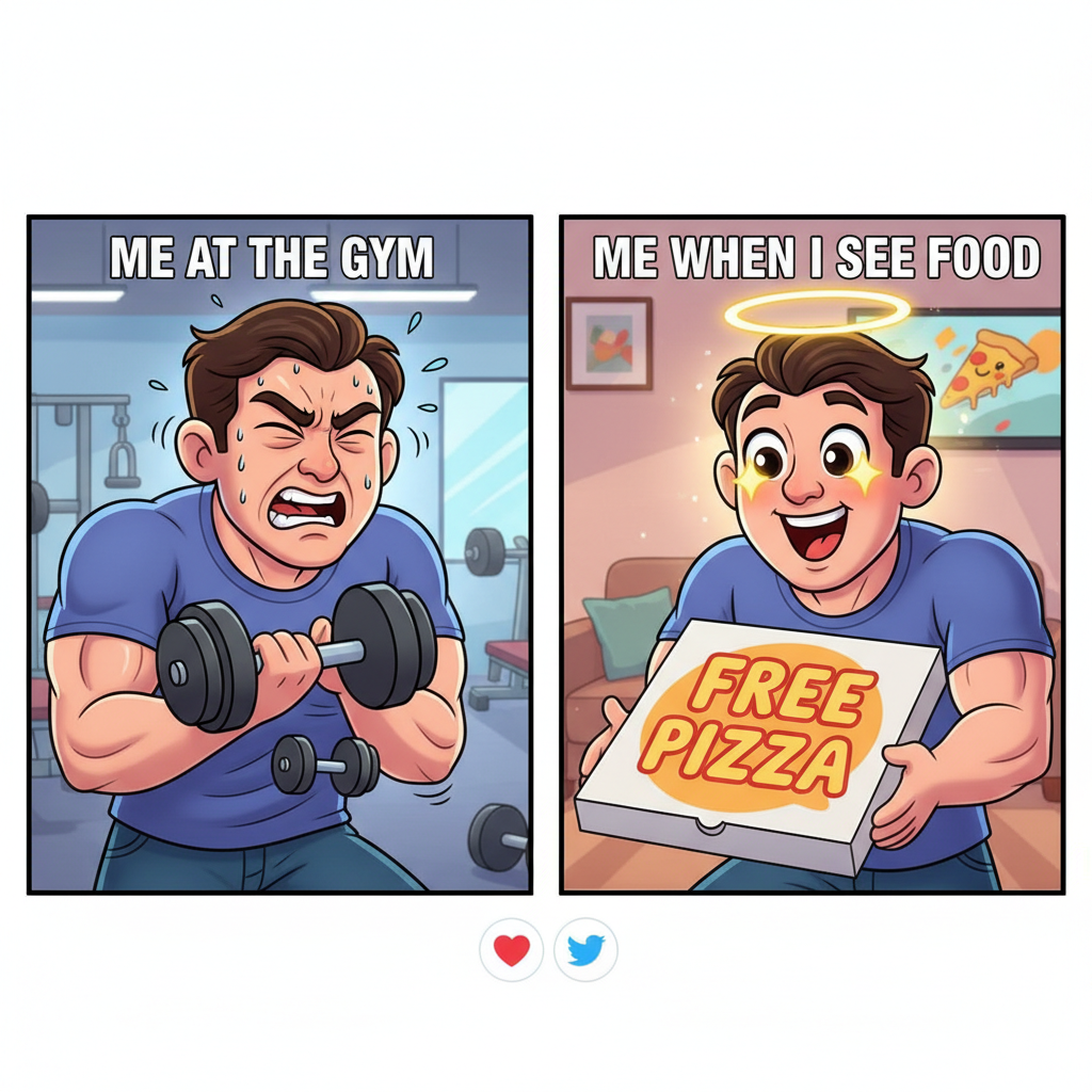 Me at the gym vs. Me seeing the pizza delivery guy. It's a lifestyle.