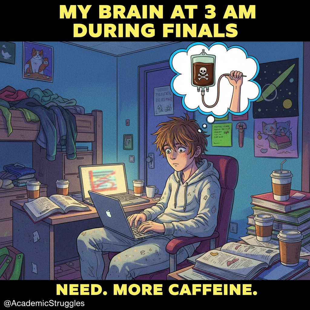 My brain during exam season: 'Is sleep really necessary? What about caffeine IVs?'