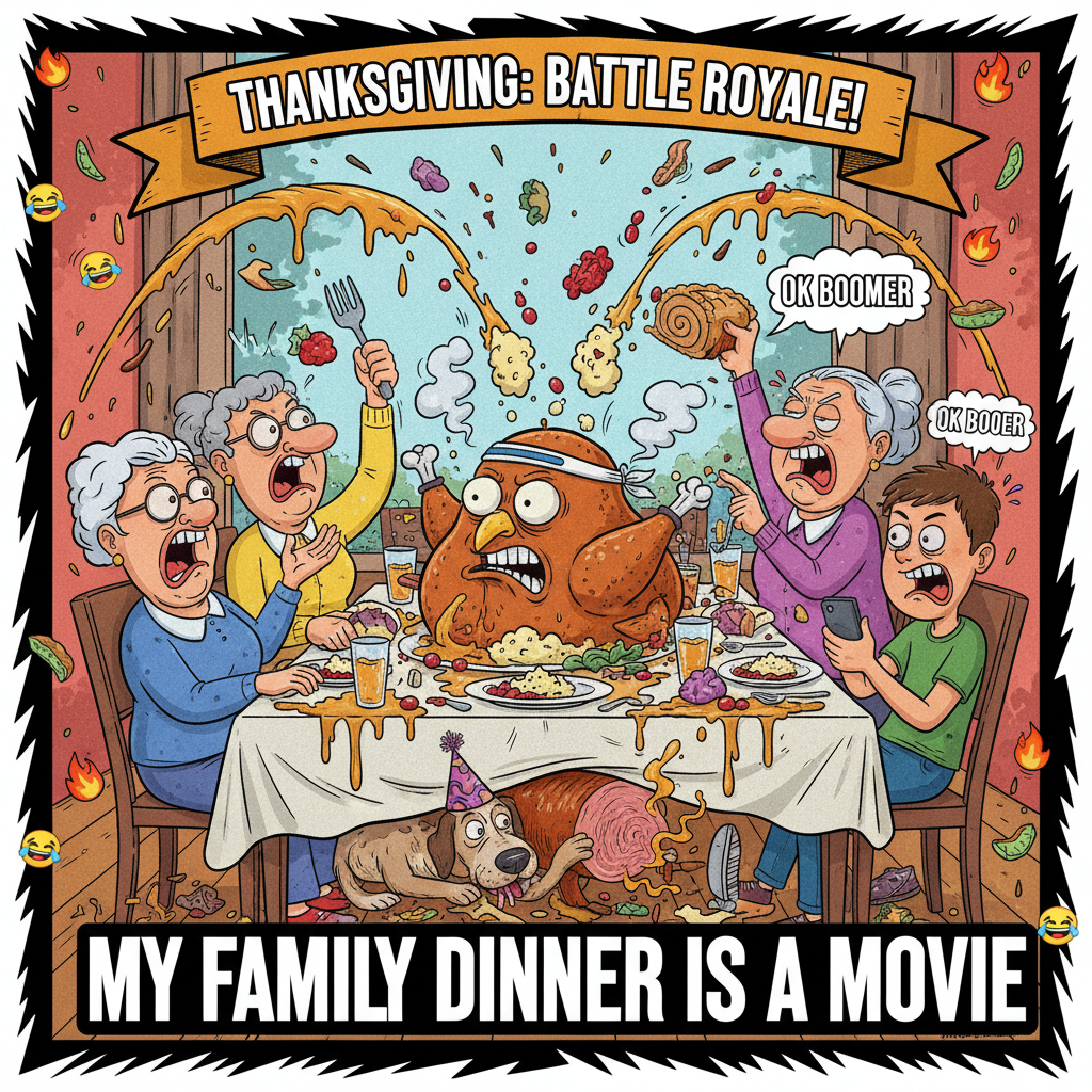 My family dinner is less 'festive' and more 'Hunger Games: Cranberry Edition.' Send help.