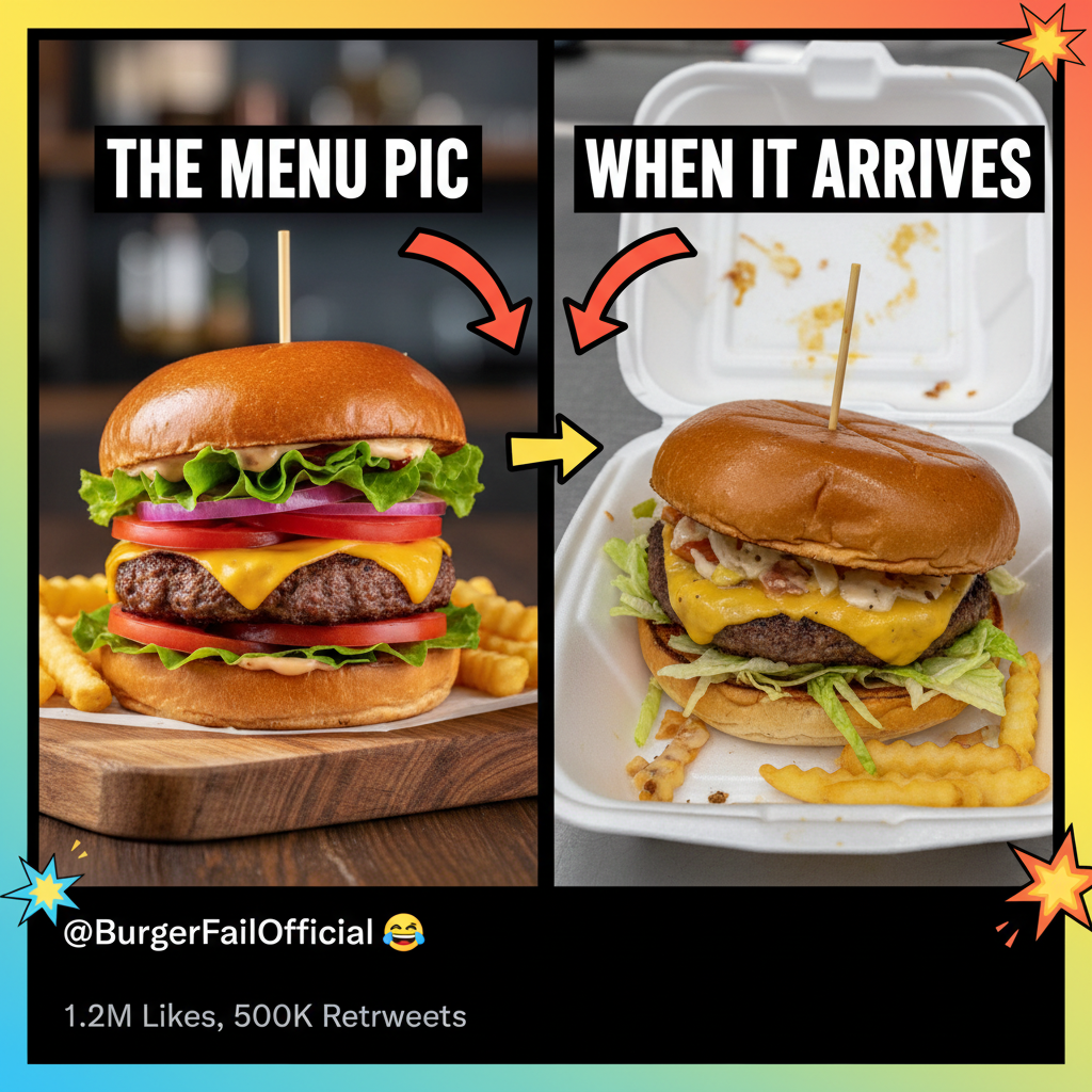 Ordered a gourmet burger. Got something that looks like it lost a fight with a truck. #FoodDelivery