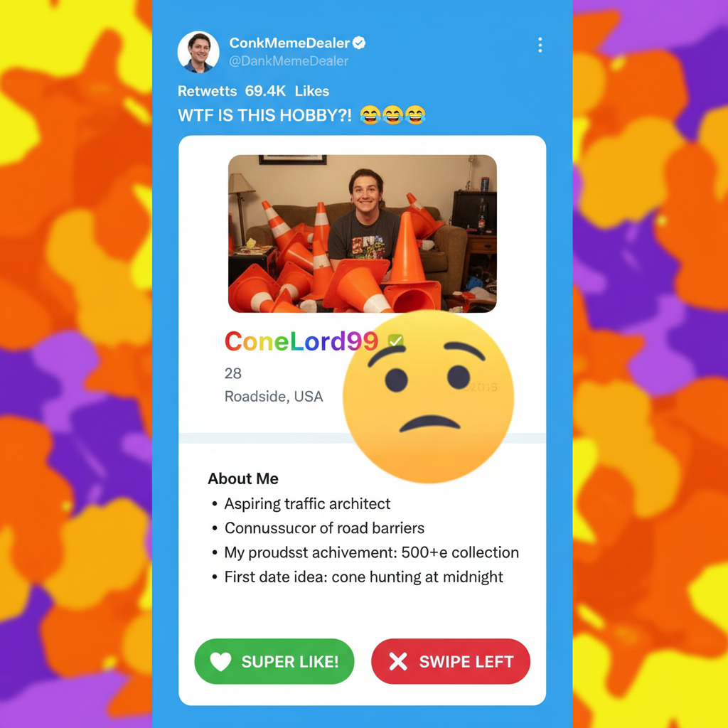 Matched with someone who listed 'collecting traffic cones' as a hobby. Send help.