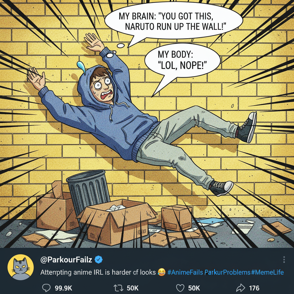 Me trying to use anime logic in real life: *attempts to run up a wall* *falls*