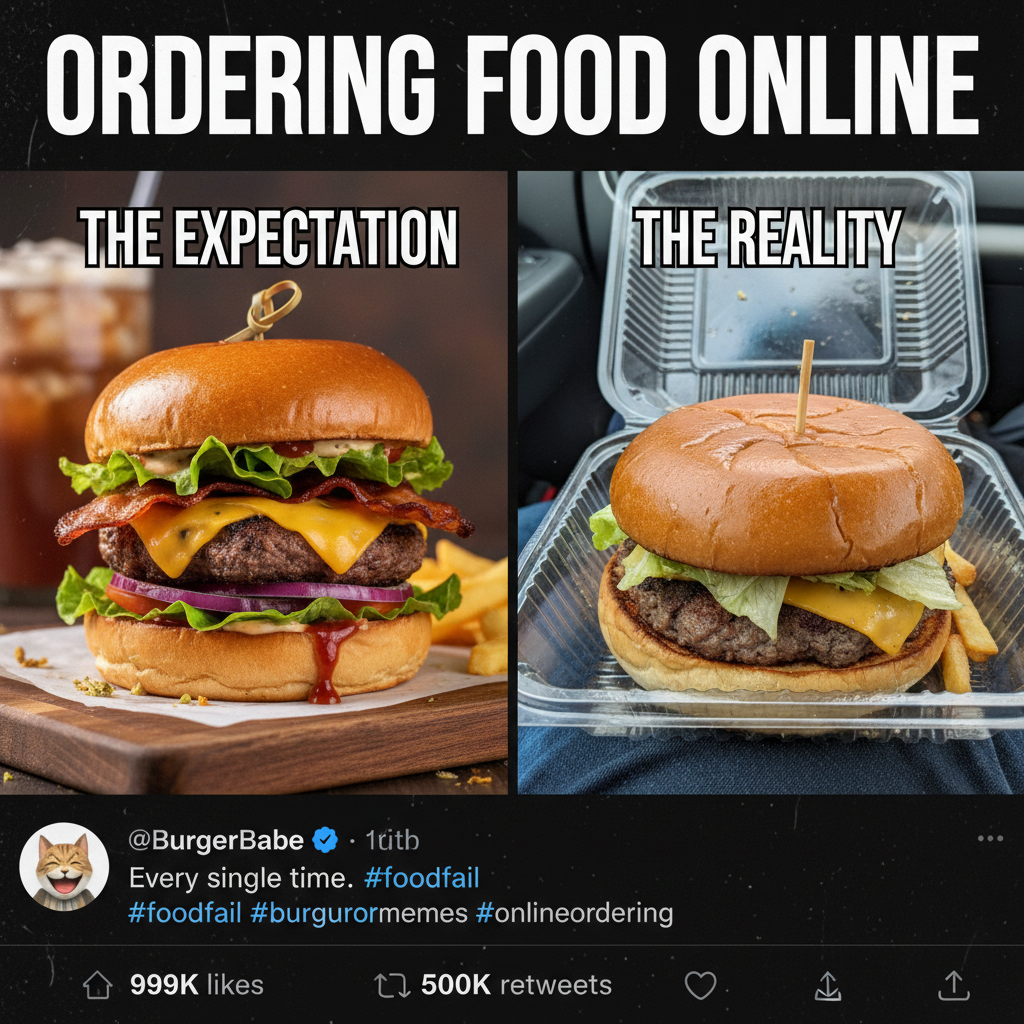 Ordered a 'gourmet burger,' got a patty that looks like it lost a fight with a truck. 😭