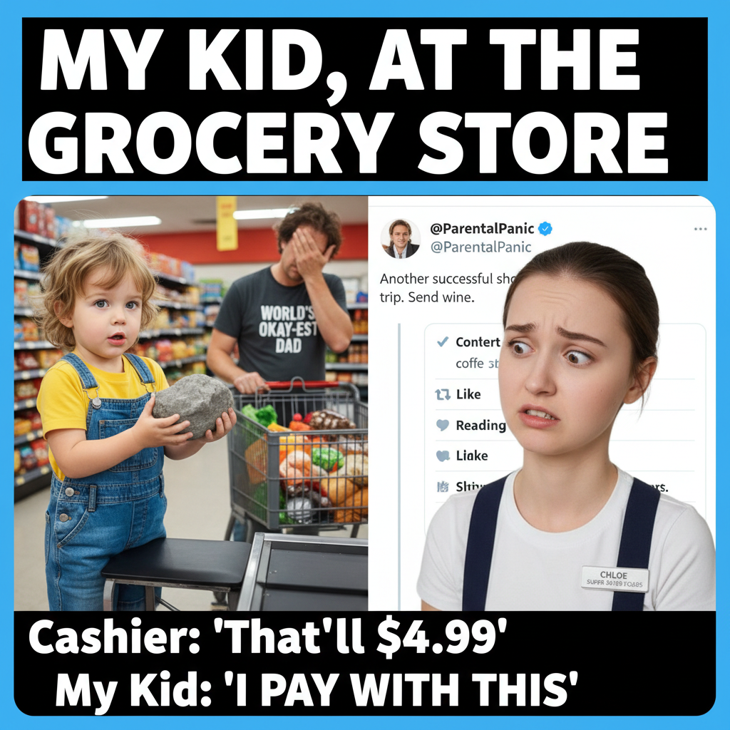 My toddler just tried to pay for groceries with a rock. Send help. #Parenting