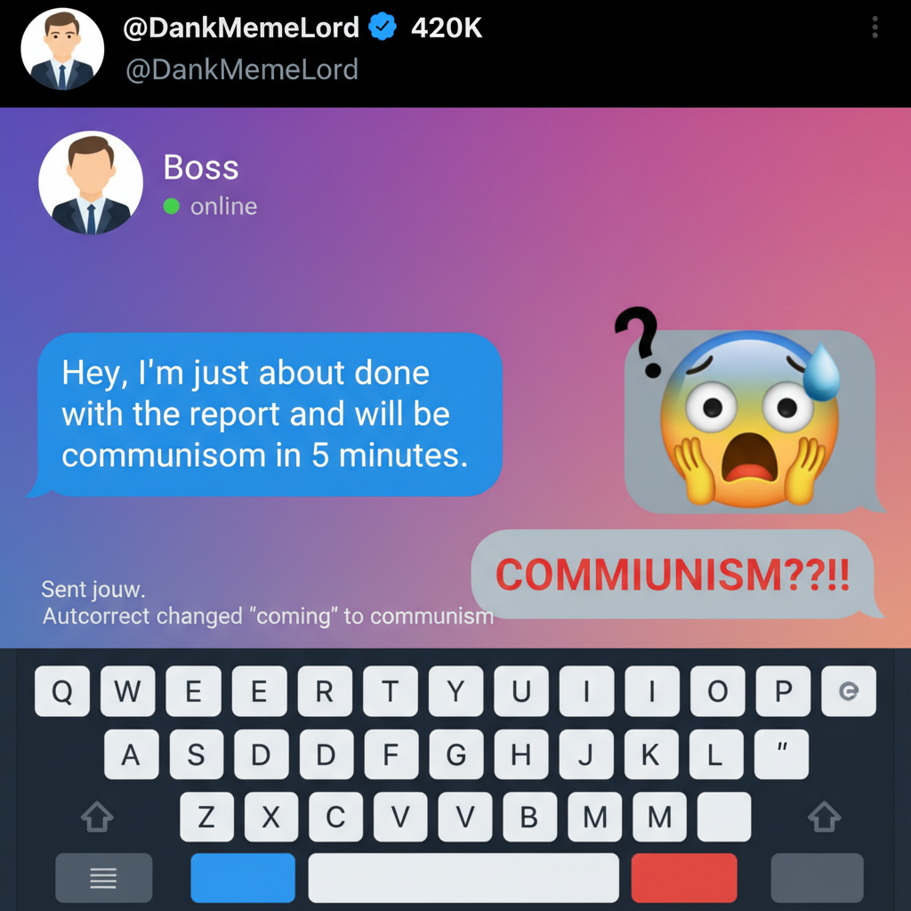 Autocorrect changing 'I'm coming' to 'I'm communism'. My boss is now terrified.