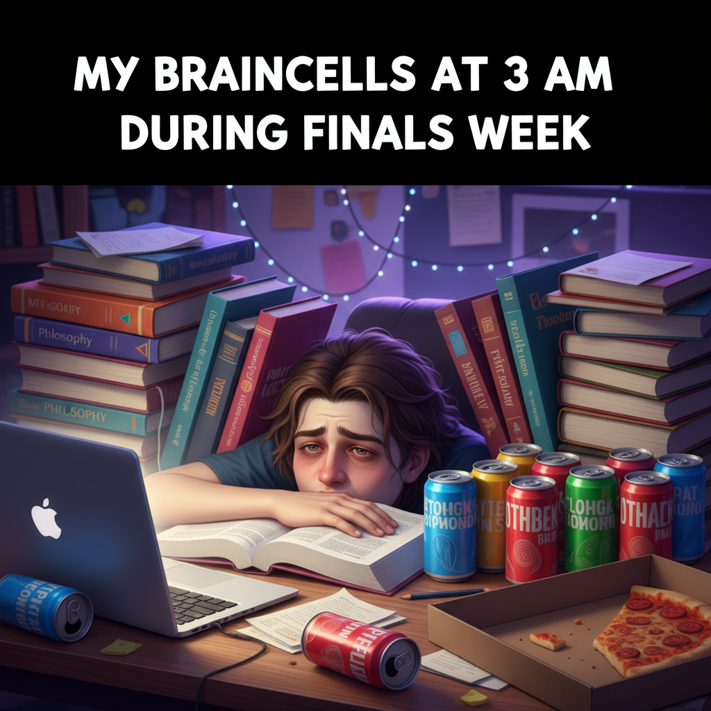 Surviving exam season on 3 hours sleep and 5 energy drinks. Send help (and coffee).