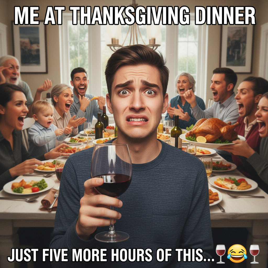 Aunt Carol just asked if I'm 'still single' for the 5th time. Send help and wine. ๐ท