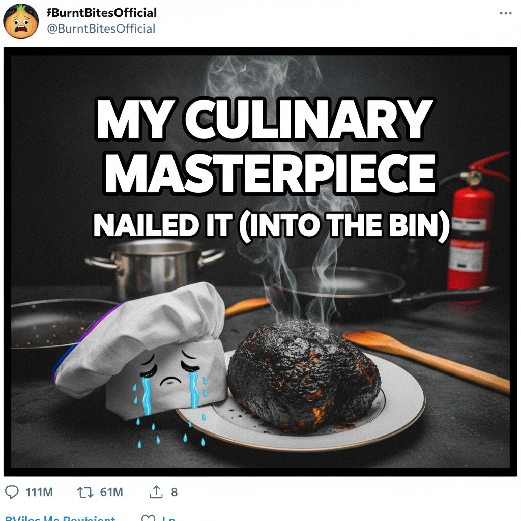 My 'gourmet' meal ended up looking like a science experiment gone wrong. Send help (and pizza).