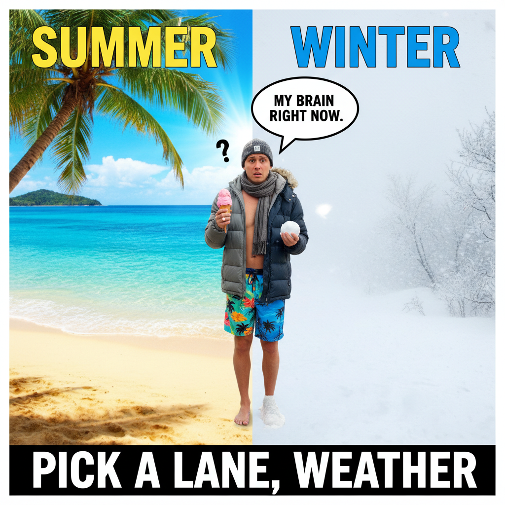 It's 70 degrees and raining, then snowing, then sunny. Pick a lane, Mother Nature!