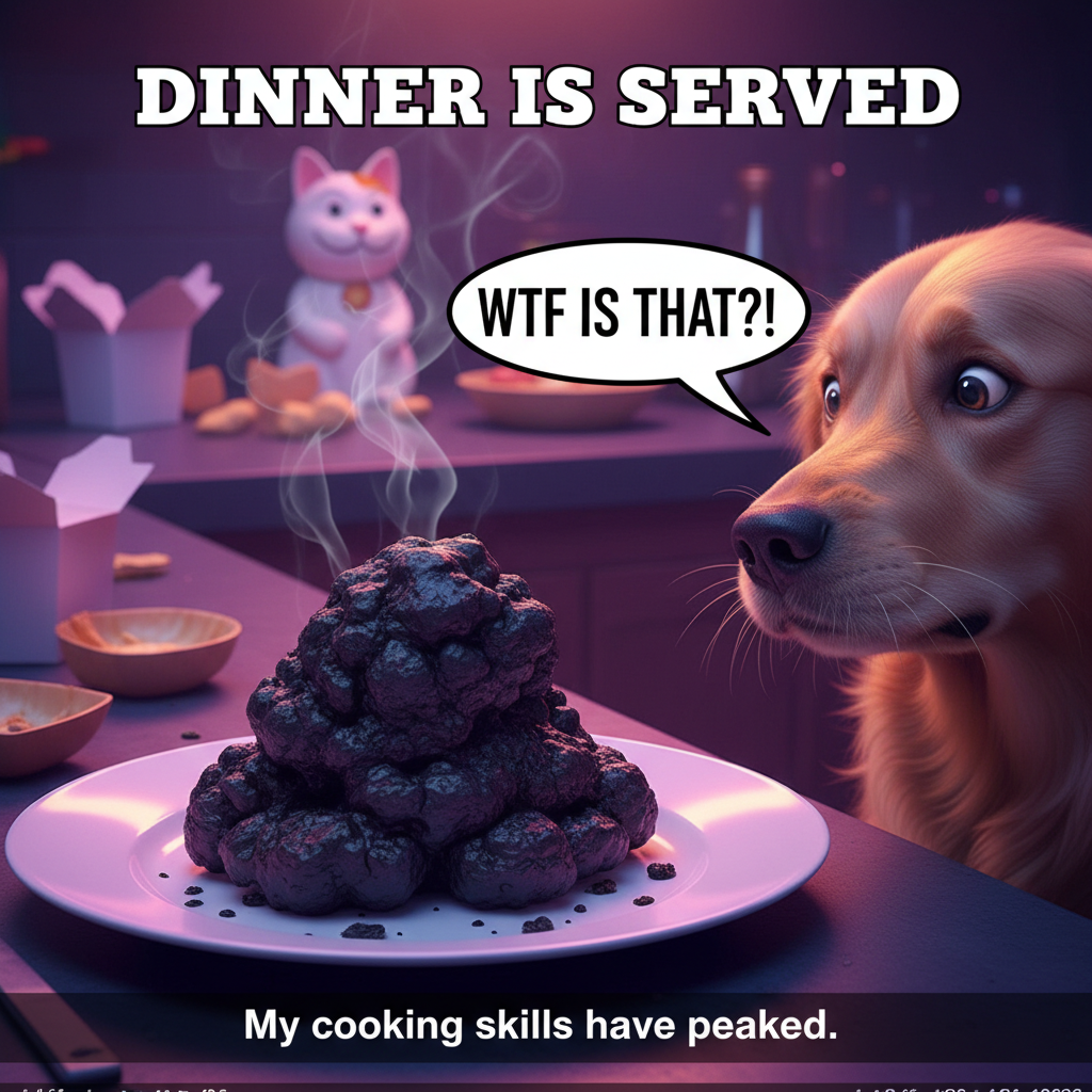 My 'gourmet' meal looked like a crime scene. The dog wouldn't even touch it. Send help.