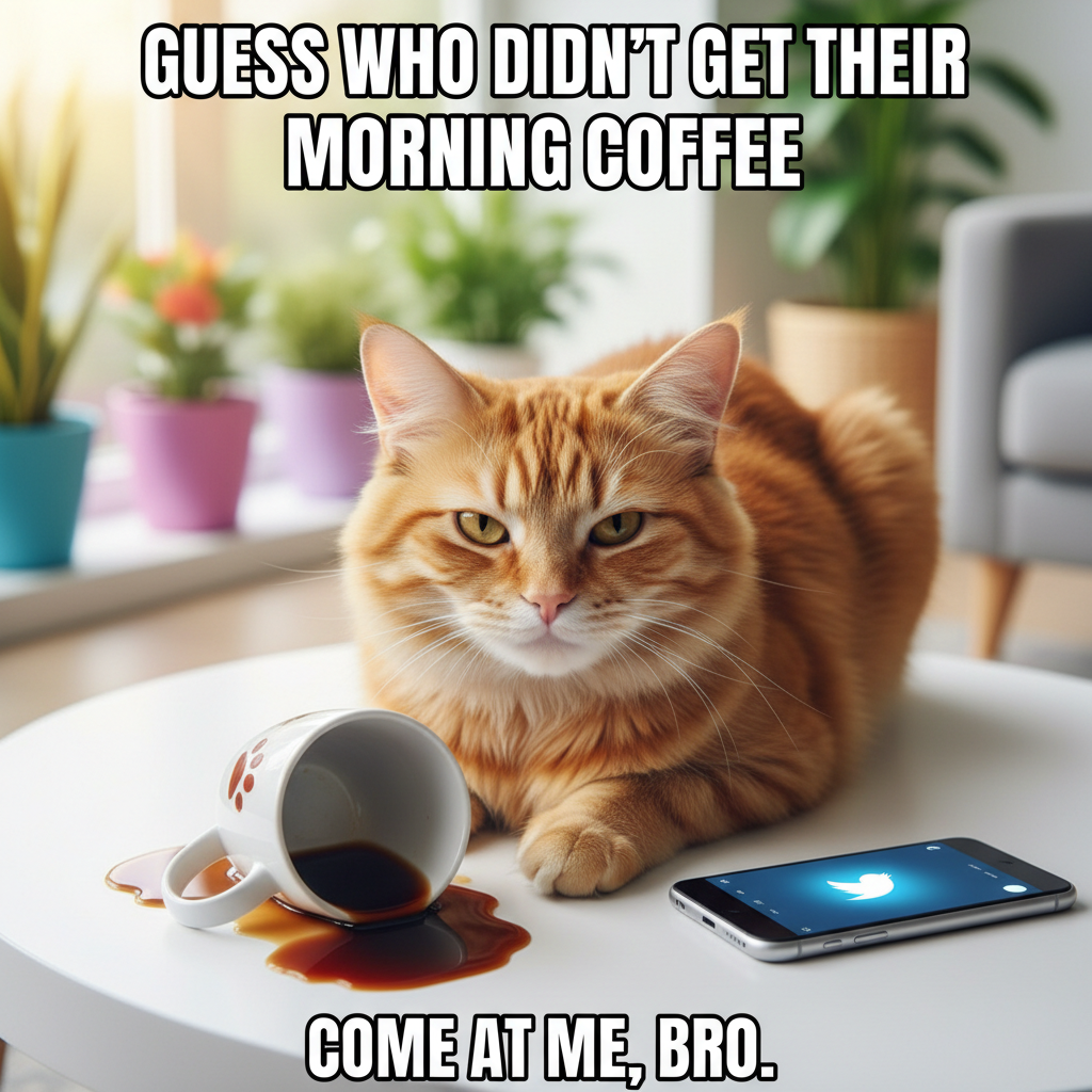 My cat just knocked my coffee over, then stared at me like *I* was the problem. The AUDACITY.