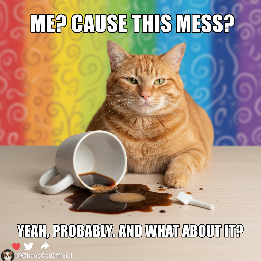 My cat just knocked over my coffee, then looked at me like *I* was the problem.