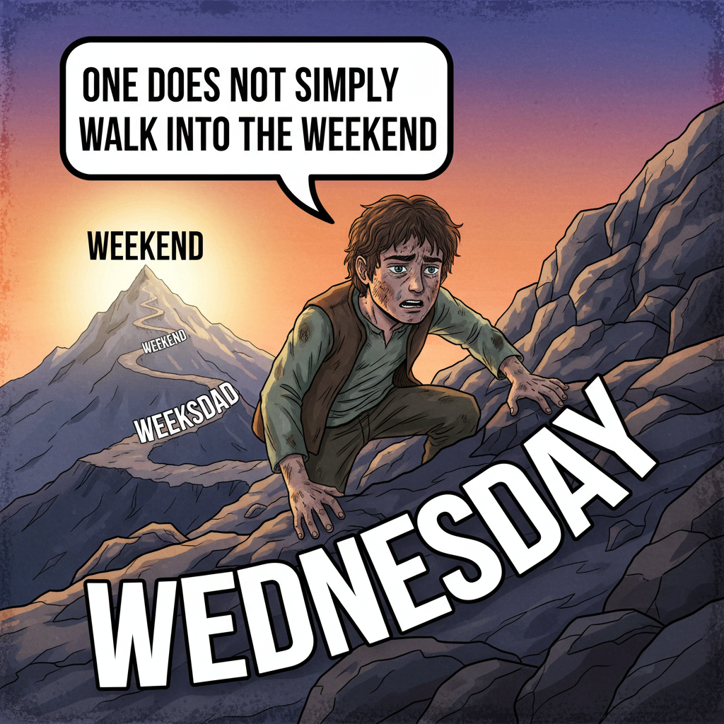 When Wednesday hits and you're just trying to make it to the weekend like Frodo to Mordor
