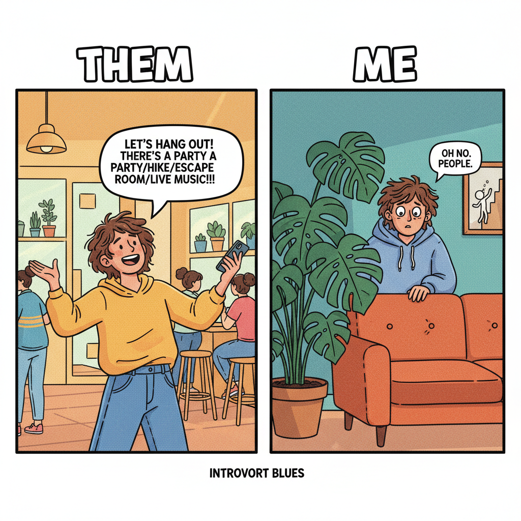 The extrovert invited me out. The introvert in me is already planning my escape route.