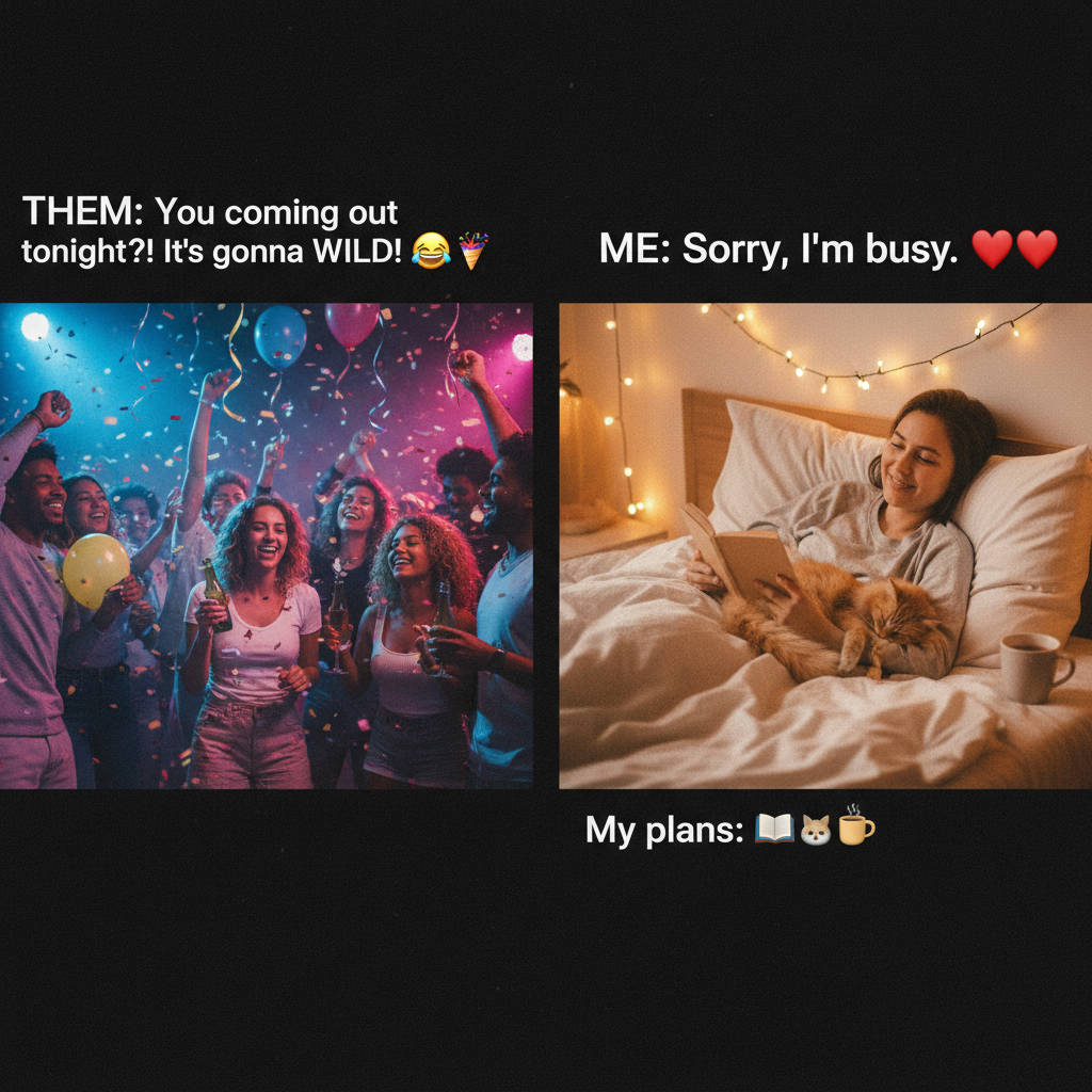 Extrovert: 'Let's go out!' Introvert: *already in bed by 8pm* 'Can't hear you!'