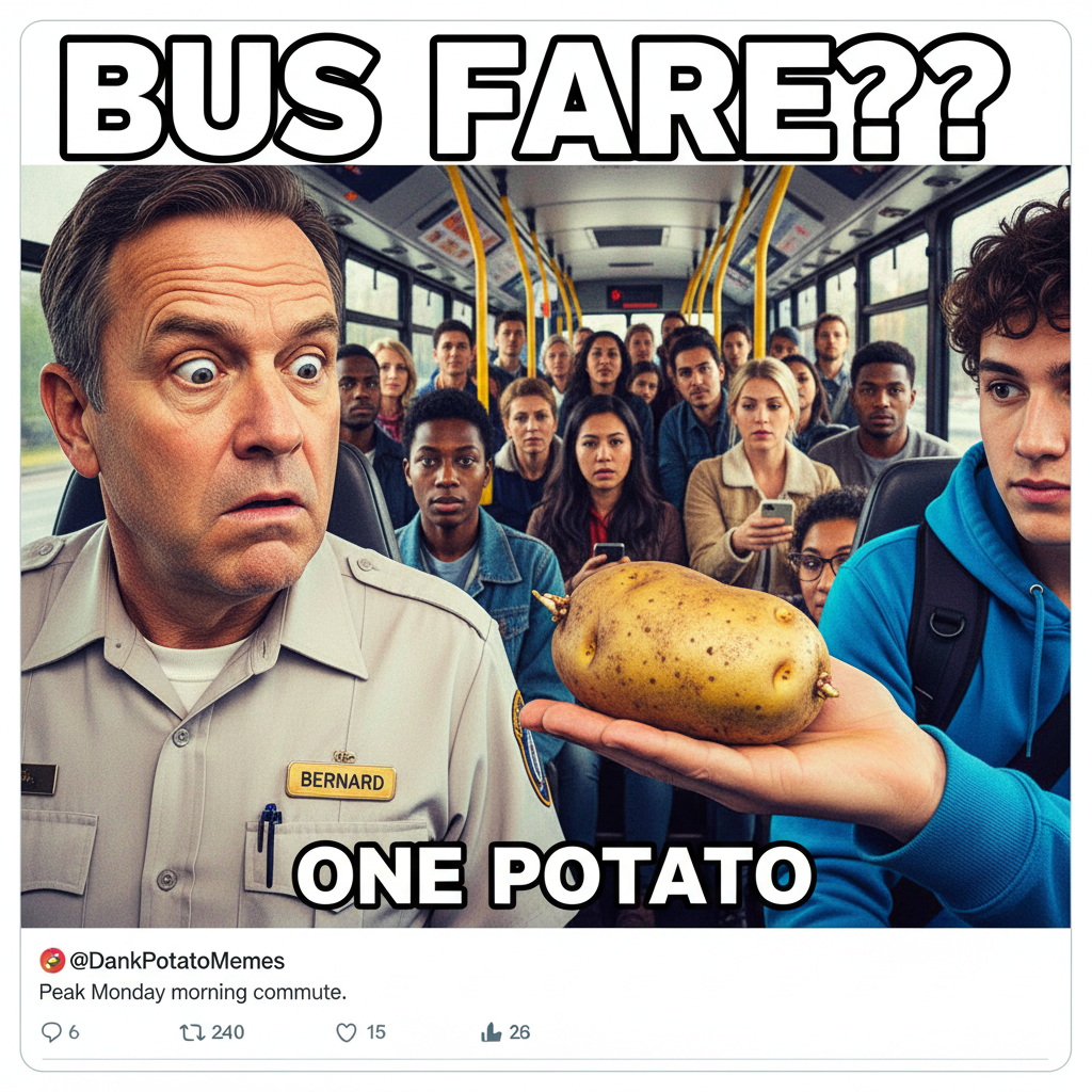 Someone just tried to pay their bus fare with a single potato. Public transport never disappoints.