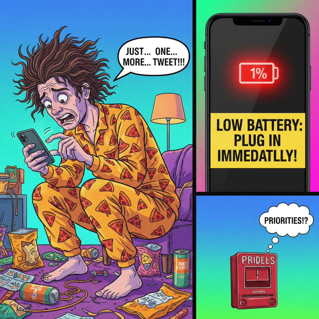 My phone battery is at 1%. My social media usage is at 100%. Priorities, people.