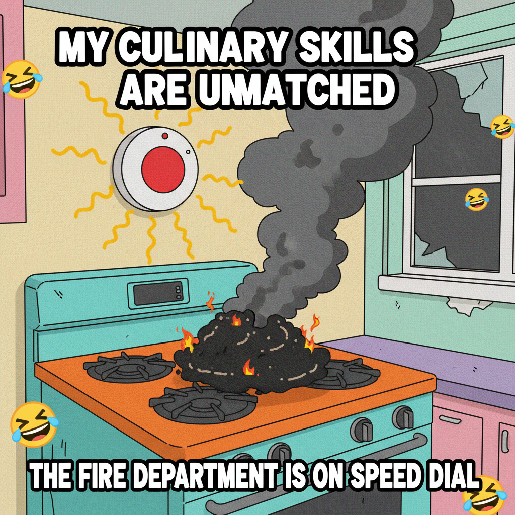 Tried to make a 'gourmet' meal. Ended up with a smoke alarm concert. 🧑🍳🔥