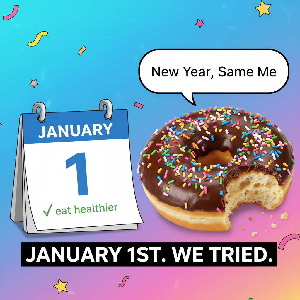 My New Year's resolution to 'eat healthier' lasted until breakfast. 🍩🤷‍♀️