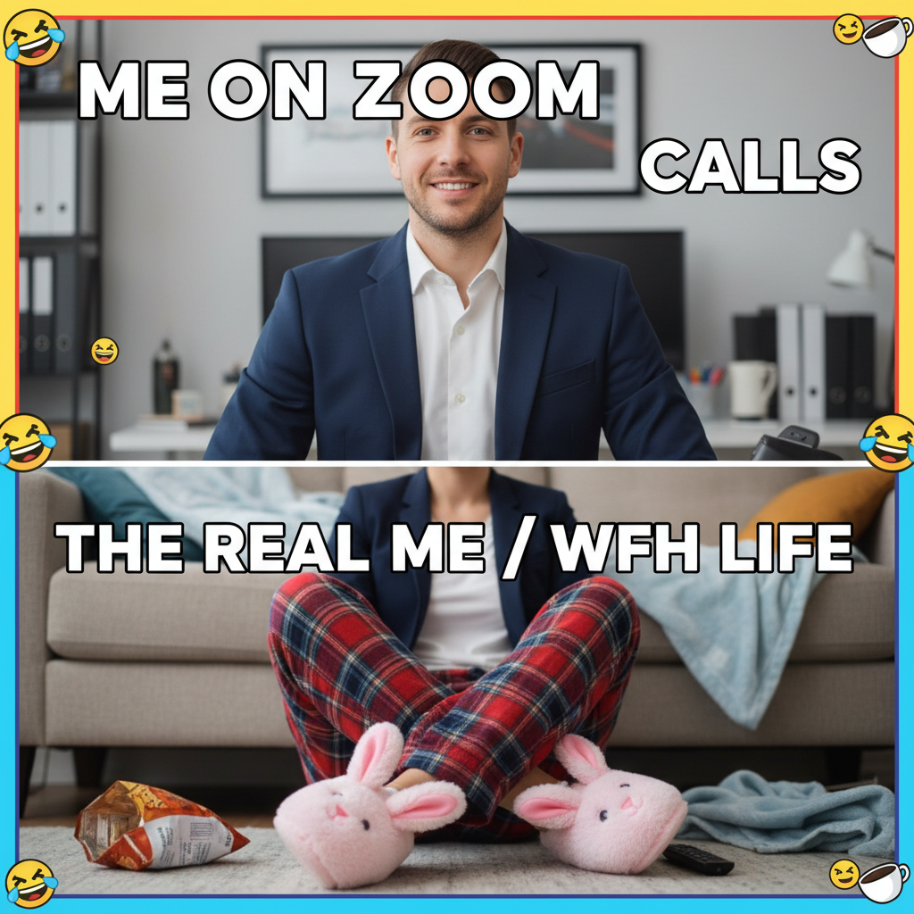 My 'professional' work from home outfit: business top, pajama bottoms, fuzzy slippers.