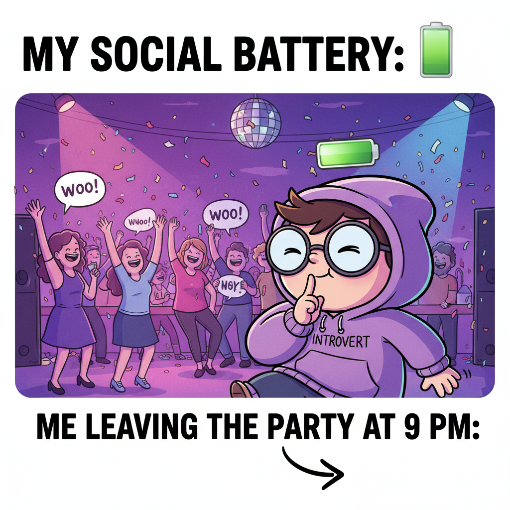 Introvert at a party: 'I've recharged enough, time to go home and recharge.'