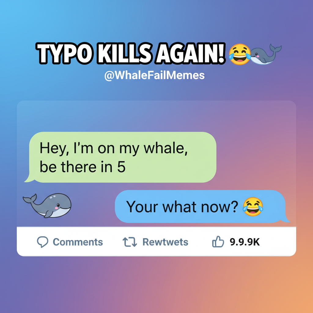 Autocorrect changed 'I'm on my way' to 'I'm on my whale.' Guess I'm making a grand entrance.