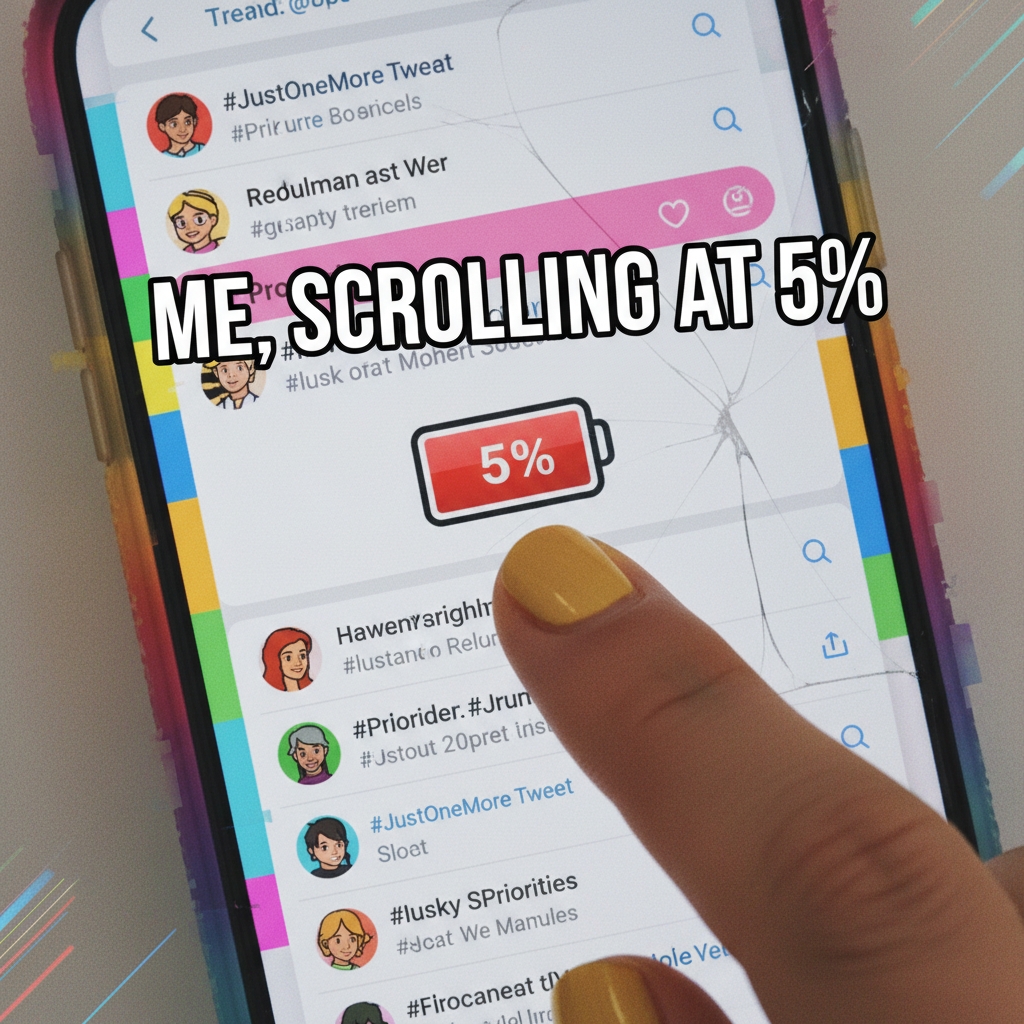 My phone battery percentage is lower than my self-control when scrolling. Send charger.