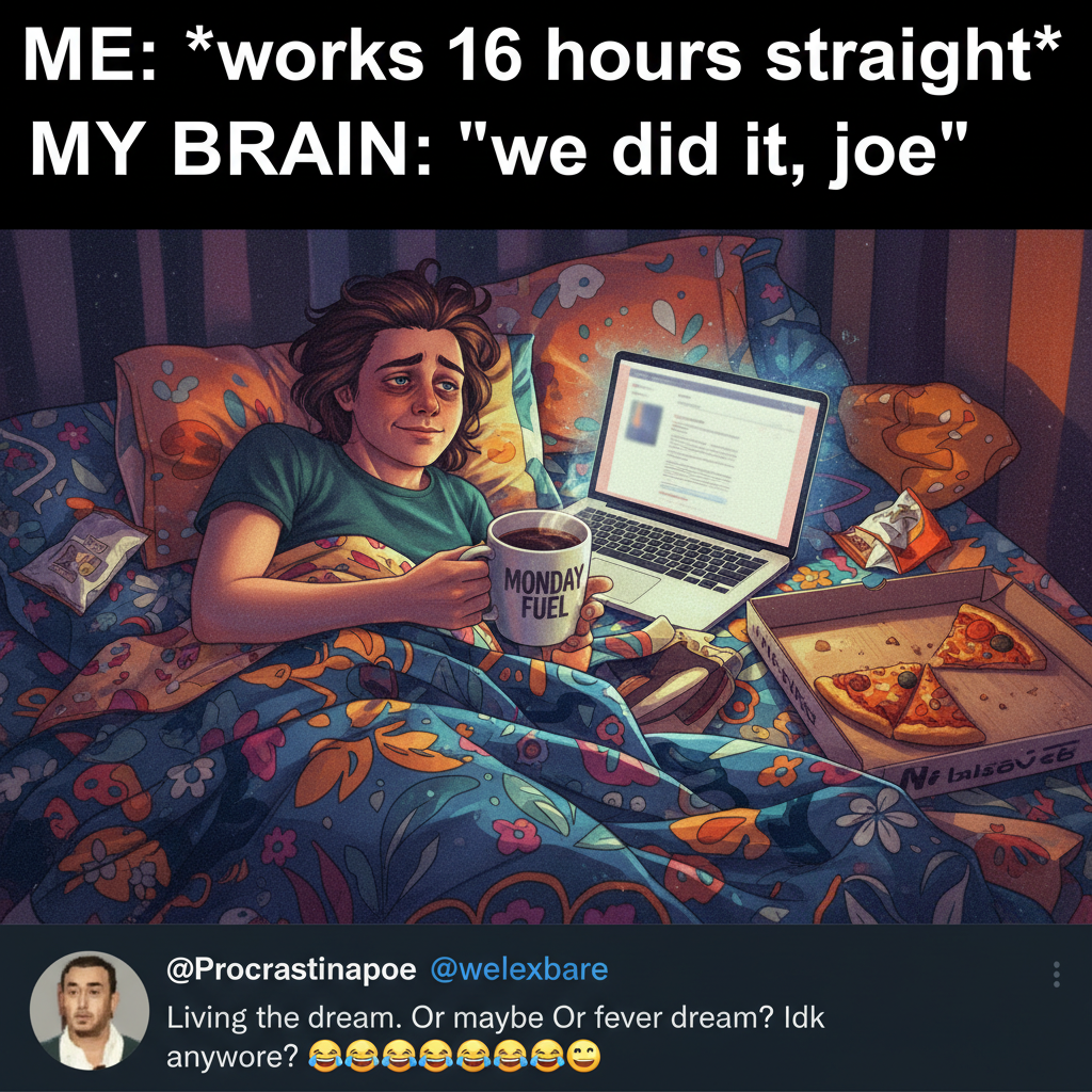 My WFH 'office' is just my bed with a laptop on my chest. Productivity levels: questionable.