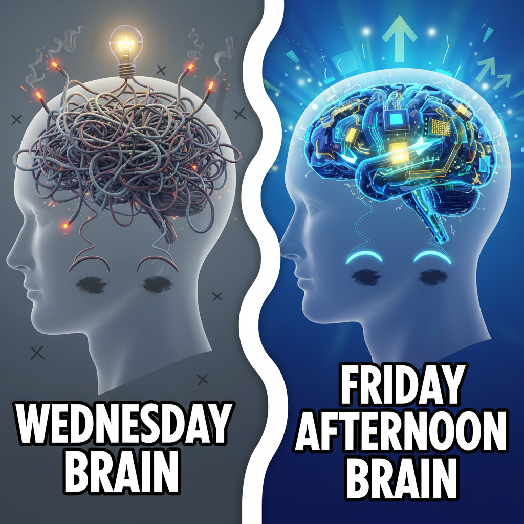 My brain on Wednesday vs. my brain on Friday afternoon