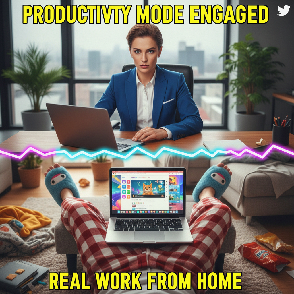 My 'work from home' outfit is 50% professional, 50% pajamas. The camera only sees the top half.