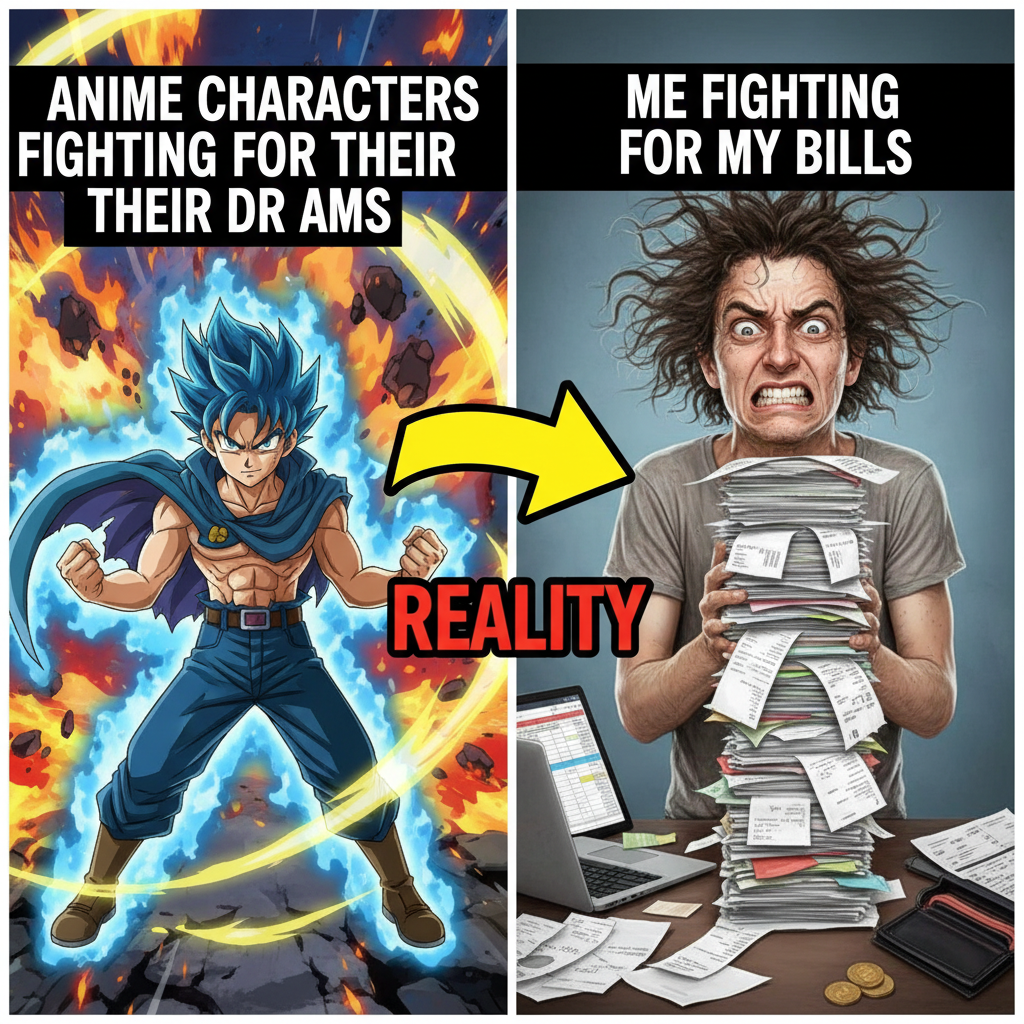 When the anime protagonist energy hits but you still have to pay bills.