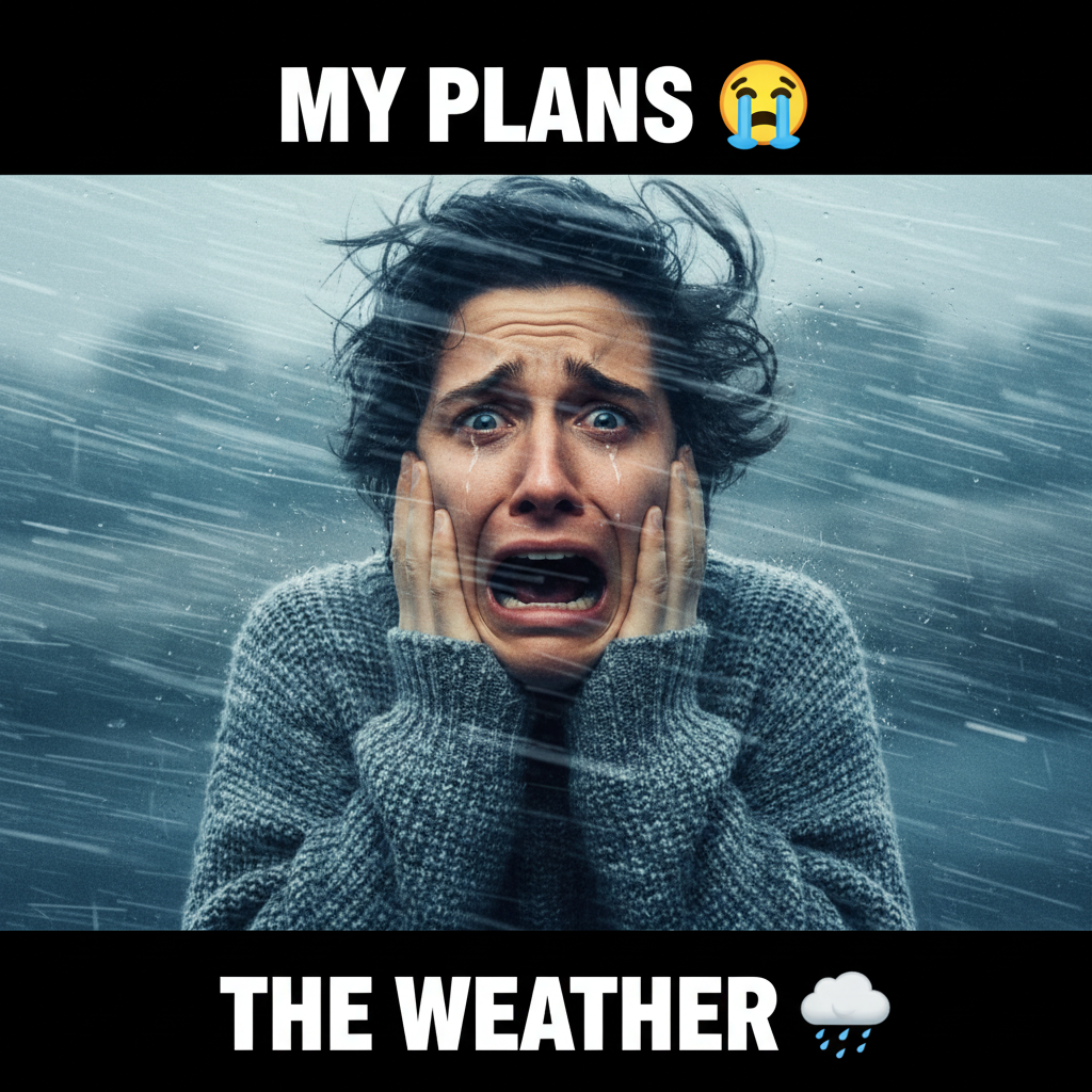 My weather app said 'partly cloudy' but it's actively raining sideways. Lies!