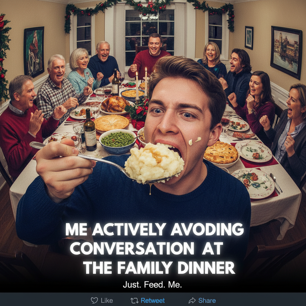 Aunt Carol just asked if I'm 'still single.' The mashed potatoes are my only comfort now.