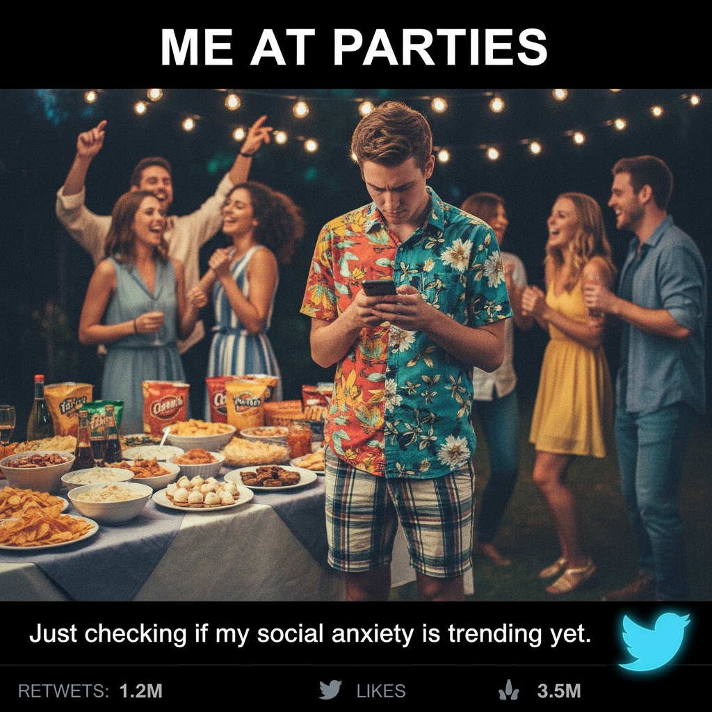 Introvert at a party: 'I'll just stand near the snacks and pretend to be busy.'