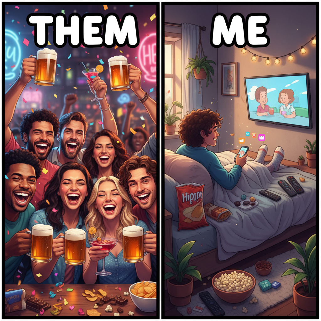 Friday night plans: Go out! Friday night reality: In bed by 9 PM with snacks.