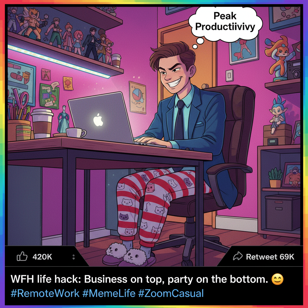 WFH perk: My coworkers don't know I'm wearing pajama bottoms right now.