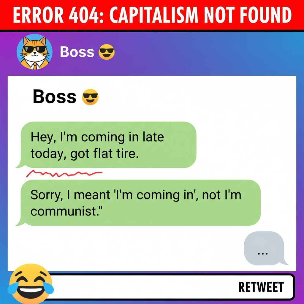 Autocorrect changed 'I'm coming' to 'I'm communist.' My boss is now very confused.