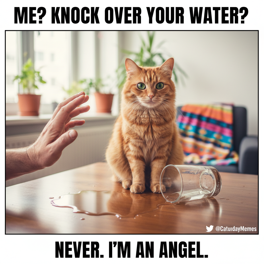 My cat just knocked my water glass over for the 3rd time. Still love him though.
