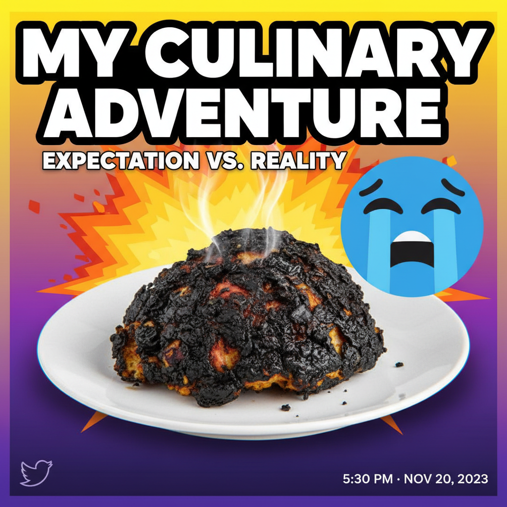 My 'gourmet' dinner turned into a charcoal briquette. Send pizza & condolences. #CookingFail